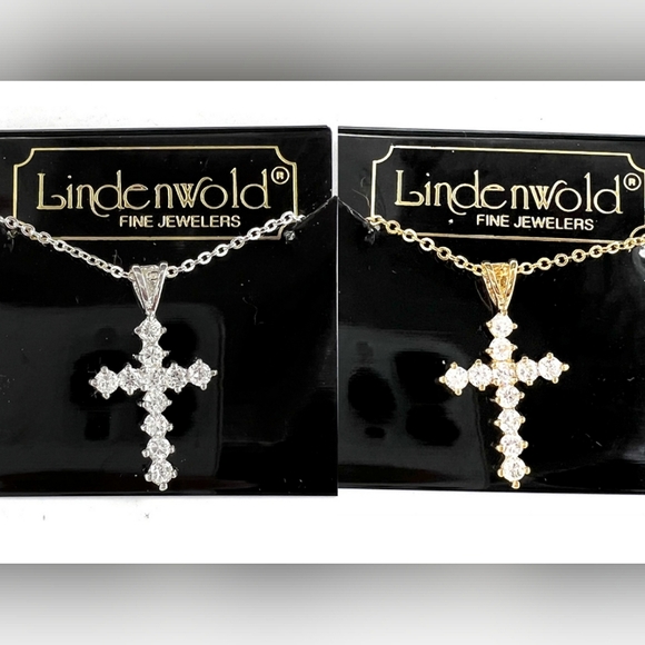Vintage Lindenwold CZ Cross Necklaces Excellent Quality - Silver or Gold - Picture 1 of 1